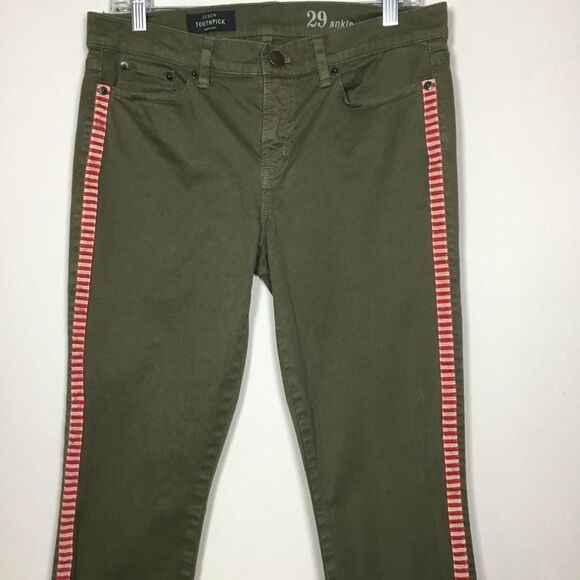 Army green jeans red vertical stripe down the side waist 33” inner leg 27 1/2” - Picture 2 of 7